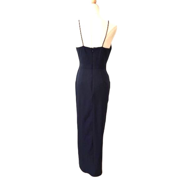 BHLDN Anthropologie Lyra Caron Navy Blue Formal Maxi Dress Lined Size 4 Slit